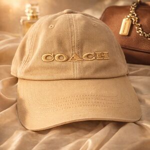 Coach Tan Embroidered Logo Cotton Baseball Hat